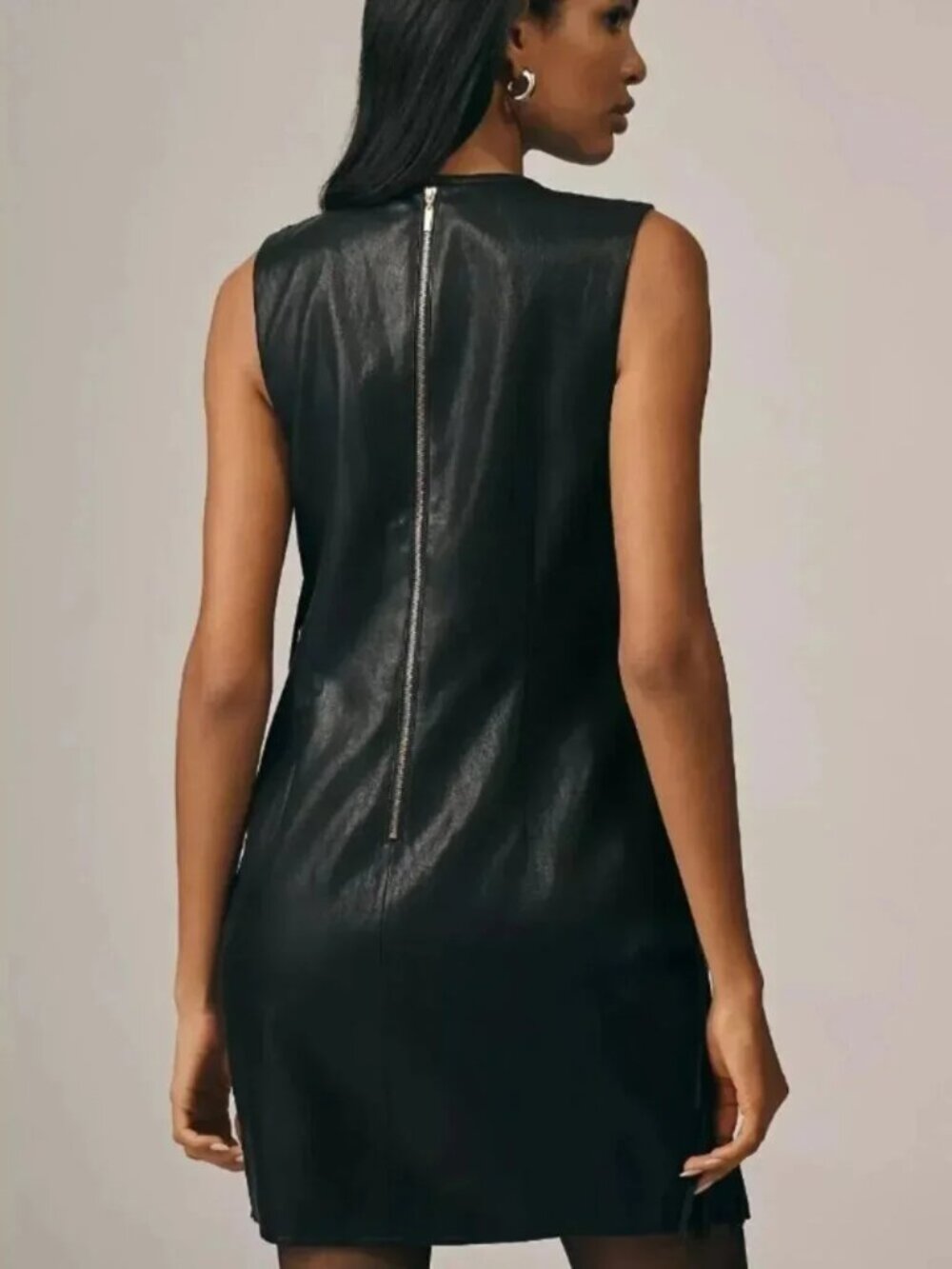 Anthropologie Siempre Faux Leather Fringe Shift Dress, Black, XXS - Picture 3 of 3